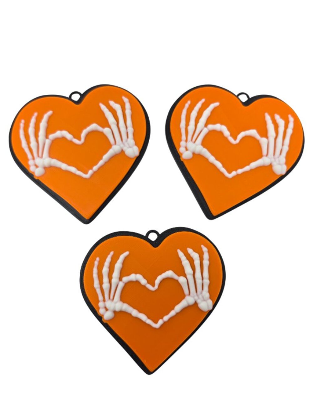 New 3D Printed Set 3 Skeleton Hands in Heart 3.5" Ornaments Halloween Tree Decor